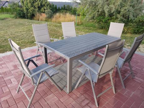 Komplet mebli obiadowych do ogrodu - stół i 8 regulowanych foteli - Kanbery Silver 8+1