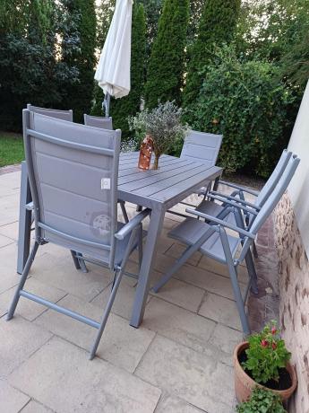 Komplet mebli obiadowych do ogrodu - stół i 8 regulowanych foteli - Kanbery Silver 8+1