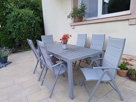 Komplet mebli obiadowych do ogrodu - stół i 8 regulowanych foteli - Kanbery Silver 8+1