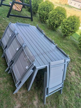 Komplet mebli obiadowych do ogrodu - stół i 8 regulowanych foteli - Kanbery Silver 8+1