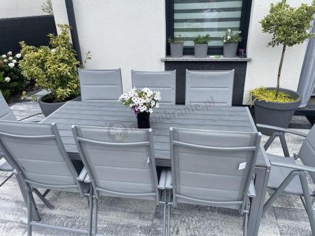 Komplet mebli obiadowych do ogrodu - stół i 8 regulowanych foteli - Kanbery Silver 8+1
