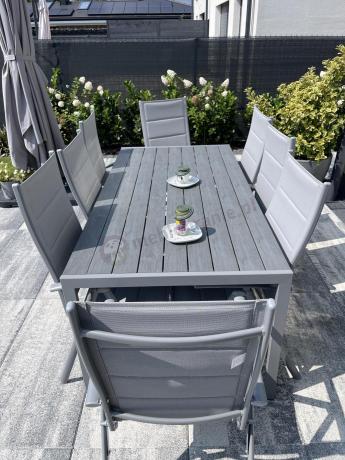 Komplet mebli obiadowych do ogrodu - stół i 8 regulowanych foteli - Kanbery Silver 8+1