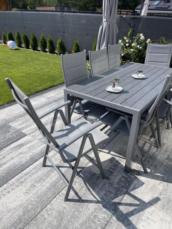 Komplet mebli obiadowych do ogrodu - stół i 8 regulowanych foteli - Kanbery Silver 8+1