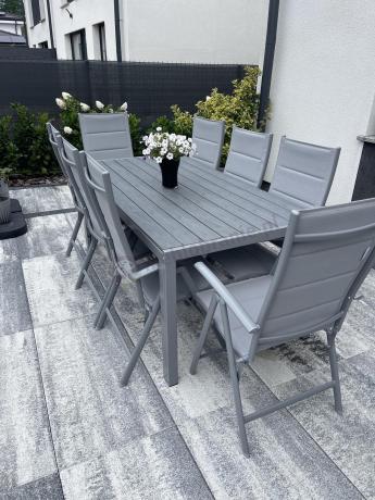 Komplet mebli obiadowych do ogrodu - stół i 8 regulowanych foteli - Kanbery Silver 8+1