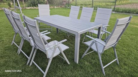 Komplet mebli obiadowych do ogrodu - stół i 8 regulowanych foteli - Kanbery Silver 8+1