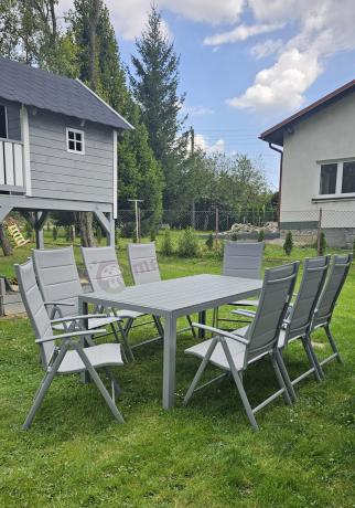 Komplet mebli obiadowych do ogrodu - stół i 8 regulowanych foteli - Kanbery Silver 8+1