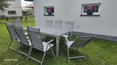 Komplet mebli obiadowych do ogrodu - stół i 8 regulowanych foteli - Kanbery Silver 8+1