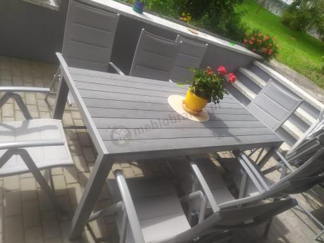 Komplet mebli obiadowych do ogrodu - stół i 8 regulowanych foteli - Kanbery Silver 8+1