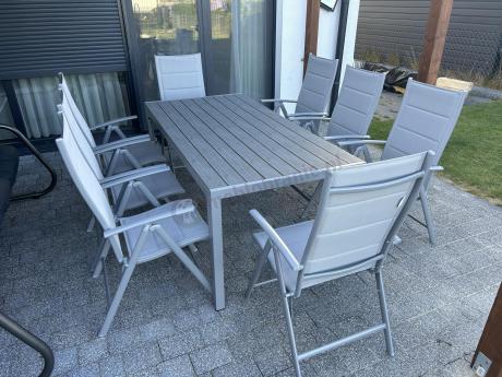 Komplet mebli obiadowych do ogrodu - stół i 8 regulowanych foteli - Kanbery Silver 8+1