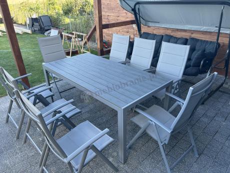 Komplet mebli obiadowych do ogrodu - stół i 8 regulowanych foteli - Kanbery Silver 8+1