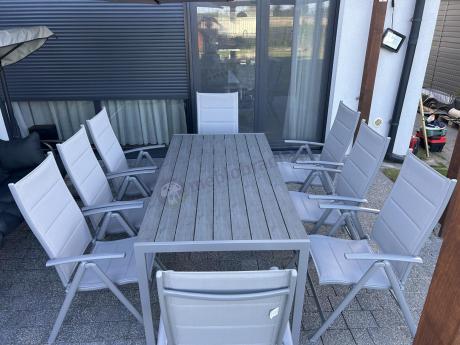 Komplet mebli obiadowych do ogrodu - stół i 8 regulowanych foteli - Kanbery Silver 8+1