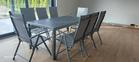 Komplet mebli obiadowych do ogrodu - stół i 8 regulowanych foteli - Kanbery Silver 8+1