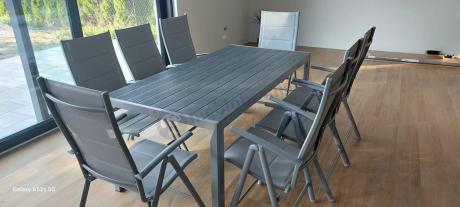 Komplet mebli obiadowych do ogrodu - stół i 8 regulowanych foteli - Kanbery Silver 8+1