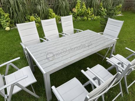 Komplet mebli obiadowych do ogrodu - stół i 8 regulowanych foteli - Kanbery Silver 8+1