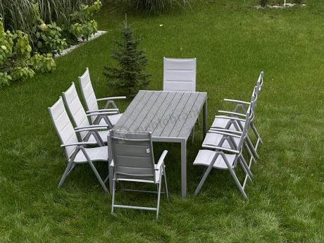 Komplet mebli obiadowych do ogrodu - stół i 8 regulowanych foteli - Kanbery Silver 8+1