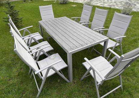 Komplet mebli obiadowych do ogrodu - stół i 8 regulowanych foteli - Kanbery Silver 8+1