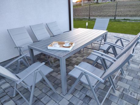 Komplet mebli obiadowych do ogrodu - stół i 8 regulowanych foteli - Kanbery Silver 8+1