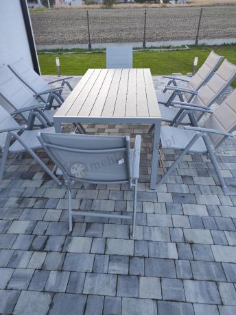 Komplet mebli obiadowych do ogrodu - stół i 8 regulowanych foteli - Kanbery Silver 8+1