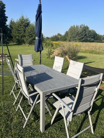 Komplet mebli obiadowych do ogrodu - stół i 8 regulowanych foteli - Kanbery Silver 8+1