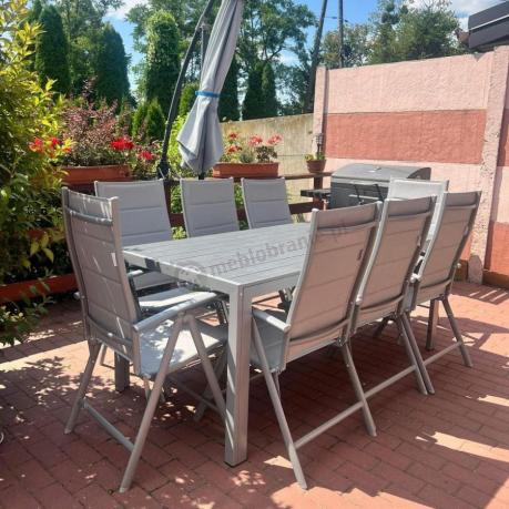 Komplet mebli obiadowych do ogrodu - stół i 8 regulowanych foteli - Kanbery Silver 8+1