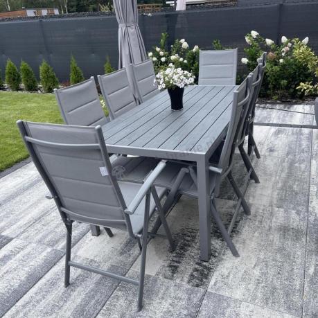 Komplet mebli obiadowych do ogrodu - stół i 8 regulowanych foteli - Kanbery Silver 8+1
