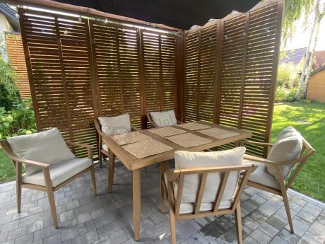 Komplet mebli obiadowych na taras - stół i 6 krzeseł Else - Creme