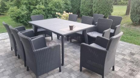 Komplet mebli obiadowych na taras Kantara Comfort z rozkładanym stołem 160-240 cm i 10 fotelami