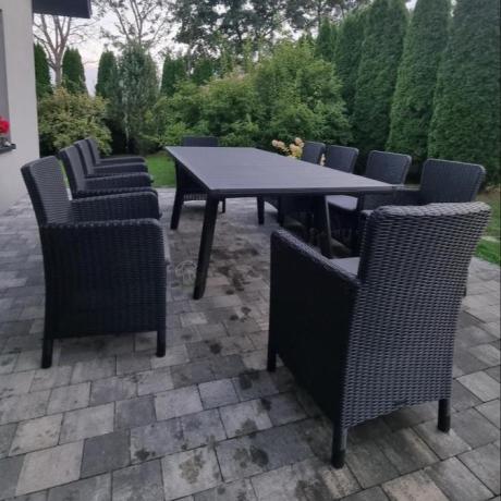 Komplet mebli obiadowych na taras Kantara Comfort z rozkładanym stołem 160-240 cm i 10 fotelami