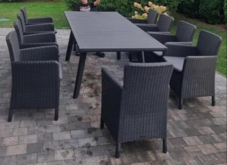 Komplet mebli obiadowych na taras Kantara Comfort z rozkładanym stołem 160-240 cm i 10 fotelami