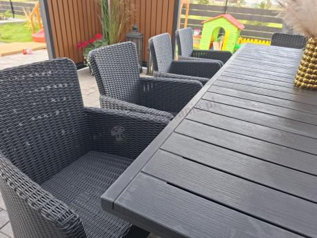 Komplet mebli obiadowych na taras Kantara Comfort z rozkładanym stołem 160-240 cm i 10 fotelami