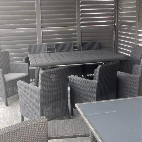 Komplet mebli obiadowych na taras Kantara Comfort z rozkładanym stołem 160-240 cm i 10 fotelami