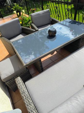 Komplet mebli obiadowych z dużą sofą 186cm technorattan Cofete Dining – Dark Grey