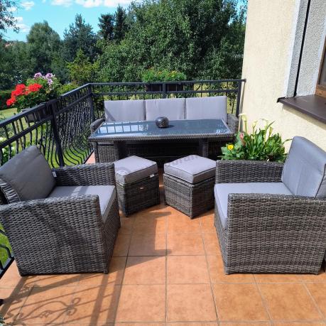 Komplet mebli obiadowych z dużą sofą 186cm technorattan Cofete Dining – Dark Grey