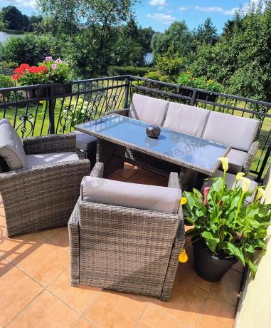 Komplet mebli obiadowych z dużą sofą 186cm technorattan Cofete Dining – Dark Grey