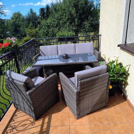 Komplet mebli obiadowych z dużą sofą 186cm technorattan Cofete Dining – Dark Grey