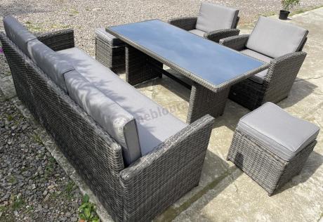 Komplet mebli obiadowych z dużą sofą 186cm technorattan Cofete Dining – Dark Grey