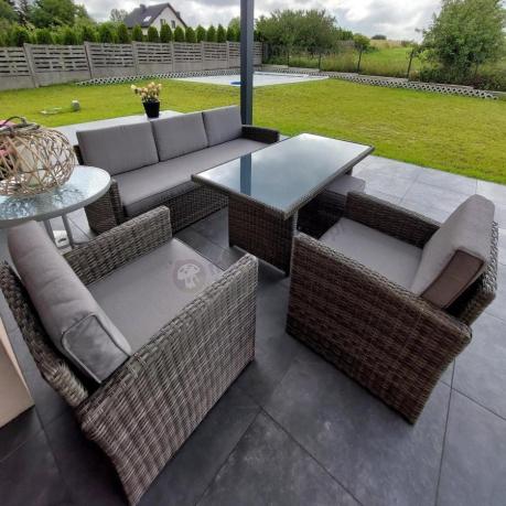 Komplet mebli obiadowych z dużą sofą 186cm technorattan Cofete Dining – Dark Grey