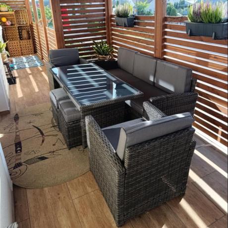 Komplet mebli obiadowych z dużą sofą 186cm technorattan Cofete Dining – Dark Grey