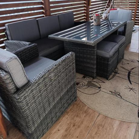 Komplet mebli obiadowych z dużą sofą 186cm technorattan Cofete Dining – Dark Grey