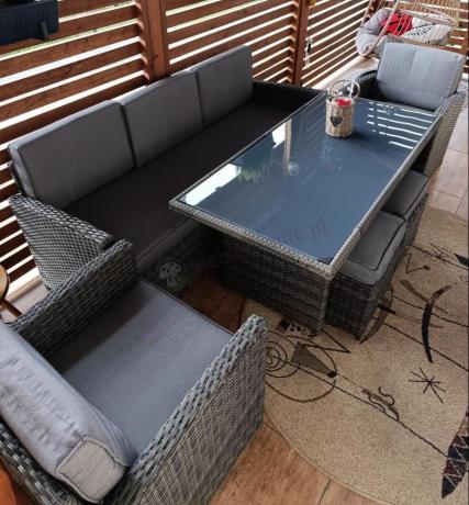 Komplet mebli obiadowych z dużą sofą 186cm technorattan Cofete Dining – Dark Grey