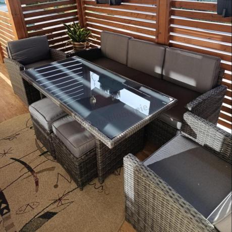 Komplet mebli obiadowych z dużą sofą 186cm technorattan Cofete Dining – Dark Grey