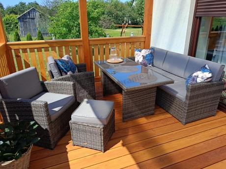 Komplet mebli obiadowych z dużą sofą 186cm technorattan Cofete Dining – Dark Grey