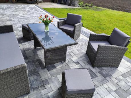 Komplet mebli obiadowych z dużą sofą 186cm technorattan Cofete Dining – Dark Grey