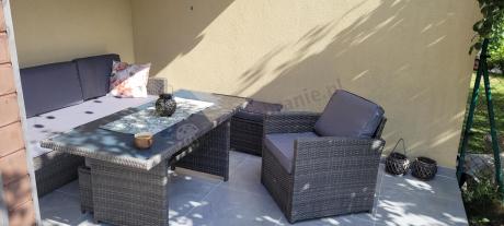 Komplet mebli obiadowych z dużą sofą 186cm technorattan Cofete Dining – Dark Grey