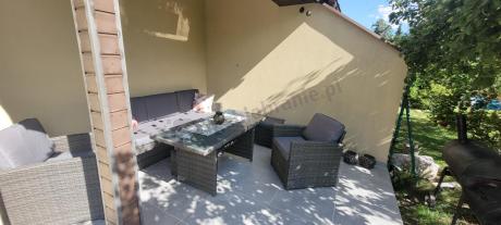 Komplet mebli obiadowych z dużą sofą 186cm technorattan Cofete Dining – Dark Grey