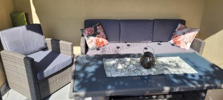 Komplet mebli obiadowych z dużą sofą 186cm technorattan Cofete Dining – Dark Grey