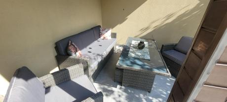 Komplet mebli obiadowych z dużą sofą 186cm technorattan Cofete Dining – Dark Grey