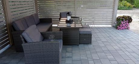 Komplet mebli obiadowych z dużą sofą 186cm technorattan Cofete Dining – Dark Grey