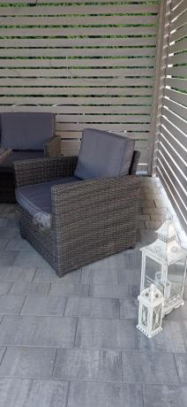 Komplet mebli obiadowych z dużą sofą 186cm technorattan Cofete Dining – Dark Grey