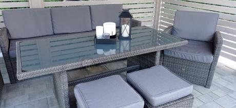 Komplet mebli obiadowych z dużą sofą 186cm technorattan Cofete Dining – Dark Grey